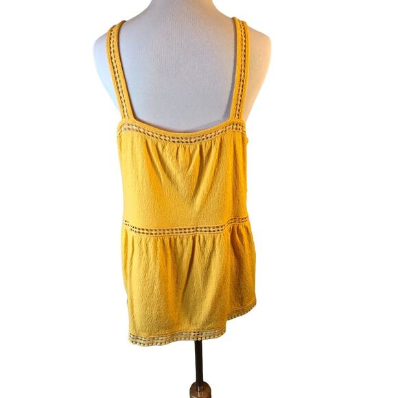 Womens Sun‎ Shirt Sz M Sleeveless Yellow Baby Doll Tank Top Crocheted Detail - Picture 2 of 8